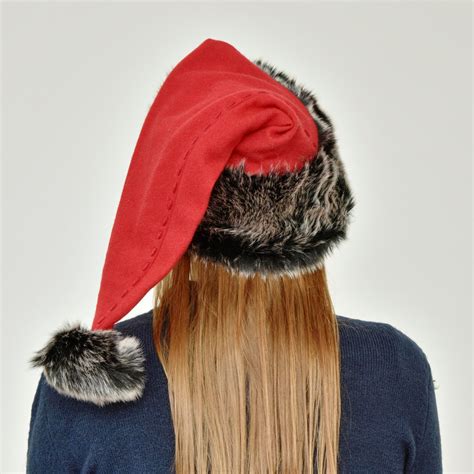 Handmade Santa Hat from pure merino wool and huggable black faux fur – Santa's Little Workshop