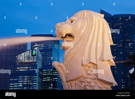 Asia, Singapore, Merlion Statue, Merlion, Night View, Night Lights, Illumination, Tourism ...