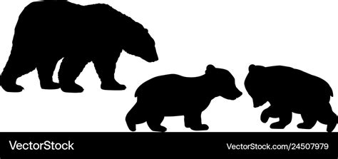 Bear family two cubs black silhouette animals Vector Image