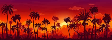 Tropical jungle sunset forest landscape silhouette 29694408 Vector Art at Vecteezy