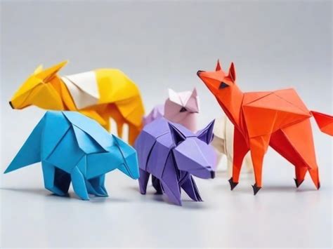 Premium AI Image | Origami figures made of colored paper in the shape of different animals ...