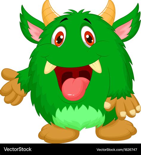 Cute green monster cartoon Royalty Free Vector Image