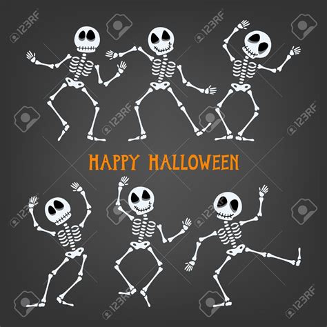 Set of dancing skeleton. Halloween skeleton with assorted expressions. Vector illustration ...