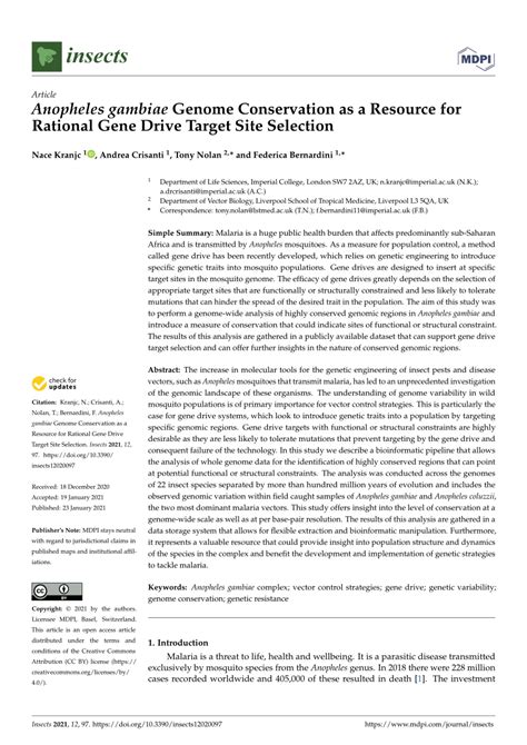 (PDF) Anopheles gambiae Genome Conservation as a Resource for Rational Gene Drive Target Site ...