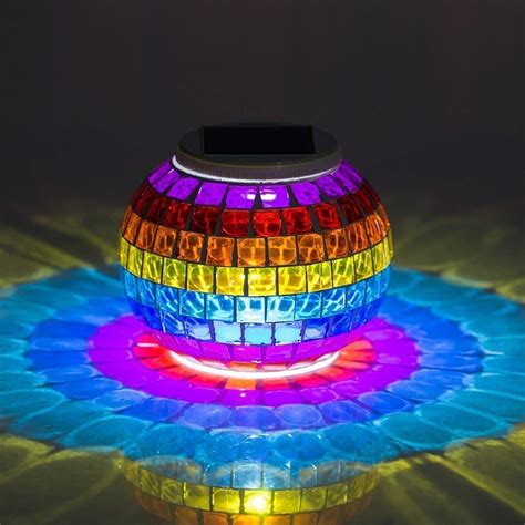 Lightahead® Solar Powered Mosaic Glass Color Changing Rainbow LED Light ...