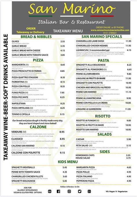 Menu at San Marino Italian Restaurant & Bar, Widnes