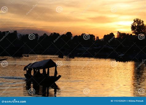 Landscape Sunset of Houseboats and Shikara on Dal Lake Stock Image ...