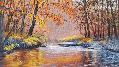 Autumn River Landscape Acrylic Painting LIVE Tutorial - YouTube