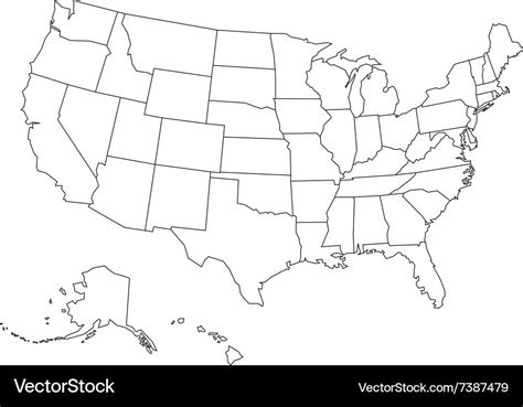 Blank outline map of usa Royalty Free Vector Image