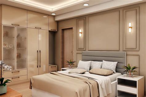 Beige Themed Contemporary Spacious Master Bedroom Design | Livspace