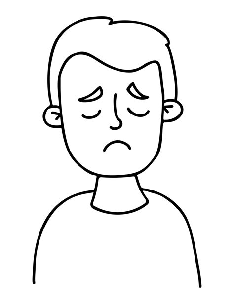 face sad boy. Portrait of an upset child with closed eyes. Vector linear hand drawing doodle ...