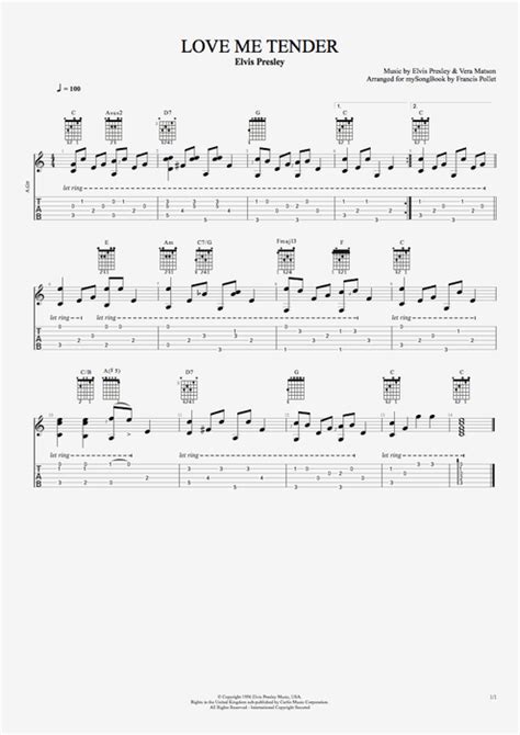 Love Me Tender by Elvis Presley - Easy Solo Guitar Guitar Pro Tab | mySongBook.com