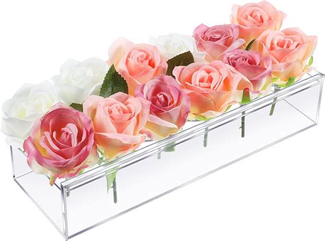 Clear Acrylic Flower Vase Rectangular Floral Centerpiece for Dining Table 12 Inch Long Rectangle ...