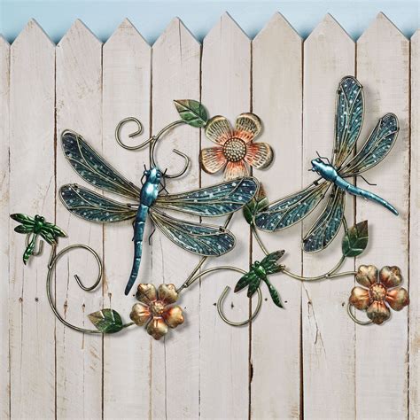 Dragonfly Garden Indoor Outdoor Metal and Glass Wall Art