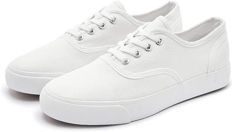 Buy Women's White Canvas Shoes Fashion Canvas Sneakers Casual Shoes for Walking Running (White ...