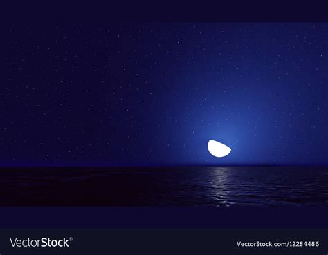 Night sky with ocean moon stars background Vector Image