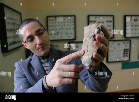 Stoyan Vergiev, an expert from Varna's Natural Science Museum, presents part of a prehistoric ...