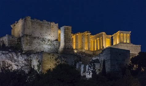 Night View of the Propylaea of the Athenian Acropolis Stock Photo ...