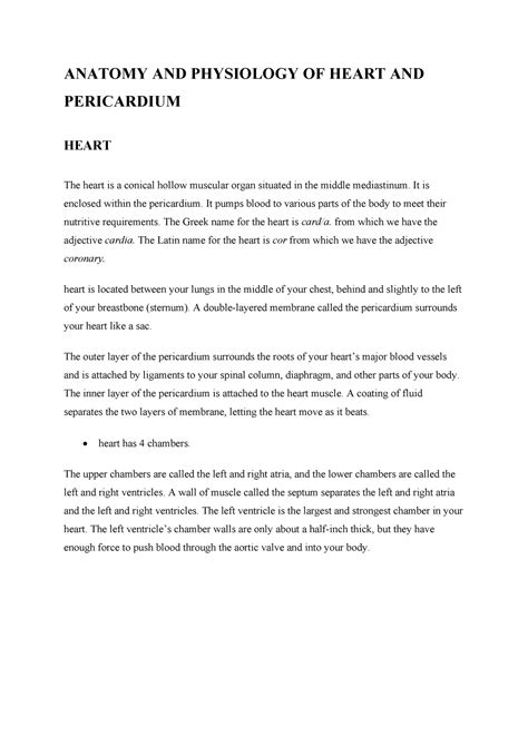 Anatomy and physiology of heart and precordium - ANATOMY AND PHYSIOLOGY OF HEART AND PERICARDIUM ...