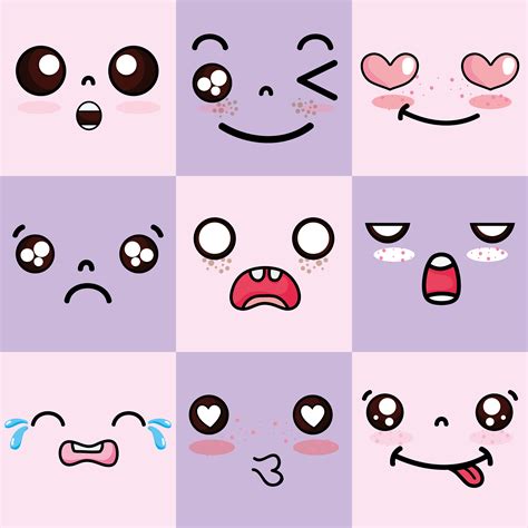 Premium Vector Clipart Kawaii Faces Cute Faces Clipart Set Etsy | The ...