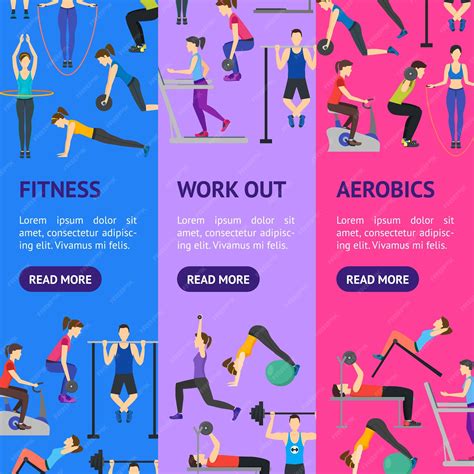 Premium Vector | Cartoon people workout exercise in gym banner ...