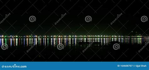 Hussain Sagar Lake View at Night Stock Image - Image of view, colorful: 164608707