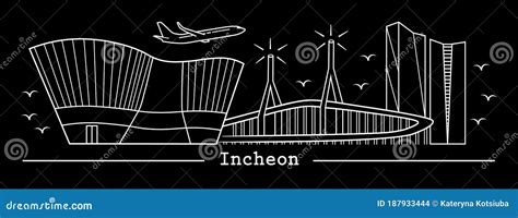 Incheon City Skyline Golden Silhouette. Cartoon Vector | CartoonDealer.com #104219883