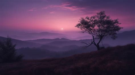 Premium AI Image | A purple sunset with a tree in the foreground