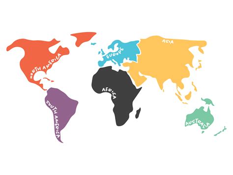 World Map Showing 7 Continents