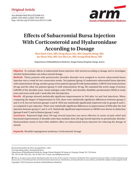 (PDF) Effects of Subacromial Bursa Injection With Corticosteroid and Hyaluronidase According to ...