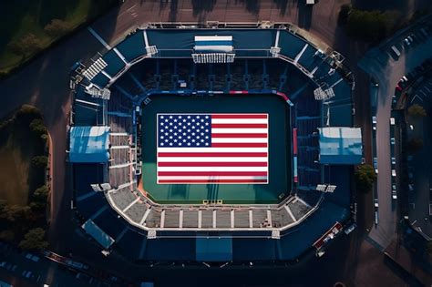 Premium AI Image | Large usa flag located on sport stadium surface during championship event ...