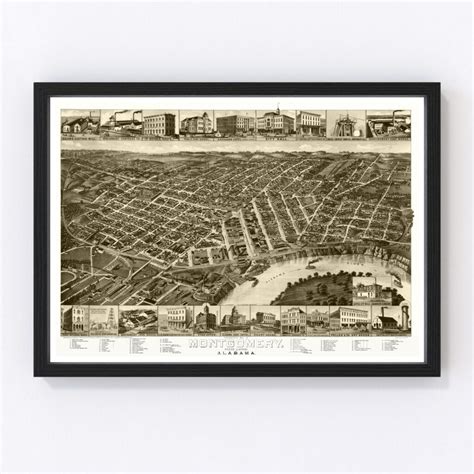 Vintage Map of Montgomery, Alabama 1887 by Ted's Vintage Art