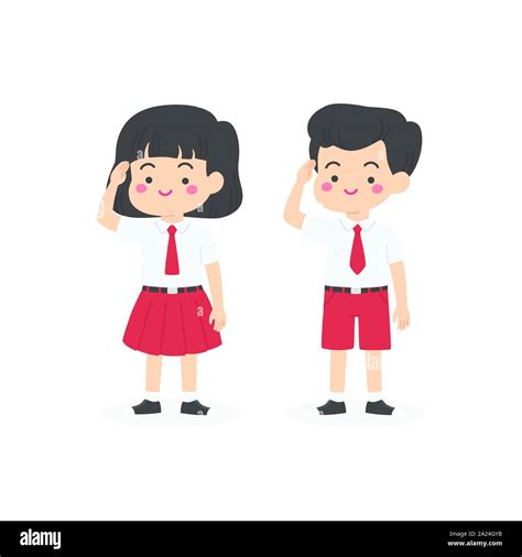 Indonesian Elementary School Uniform Kids Salute Cartoon Vector Stock Vector Image & Art - Alamy