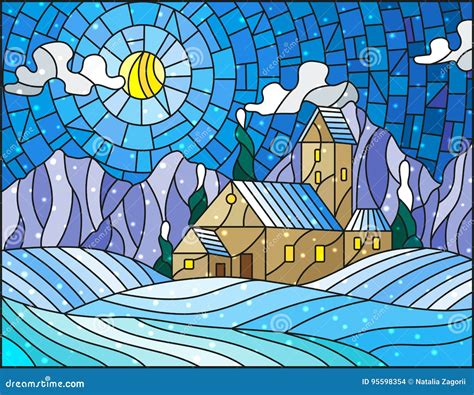 Stained Glass Illustration with Abstract Winter Landscape Stock Vector - Illustration of ...