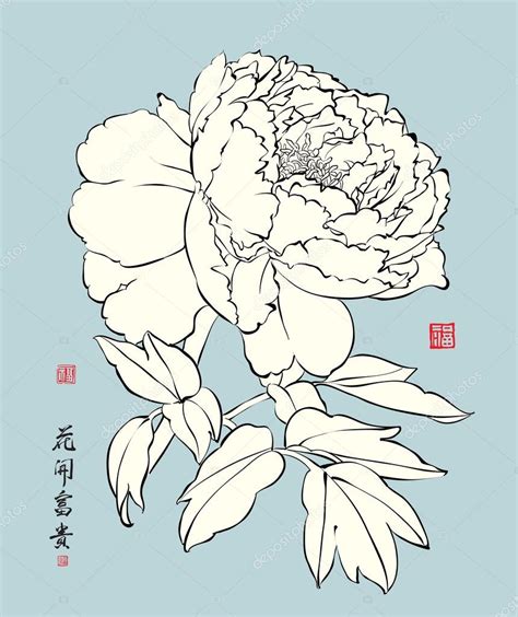 Ink Painting of Chinese Peony — Stock Vector © yienkeat #35692647