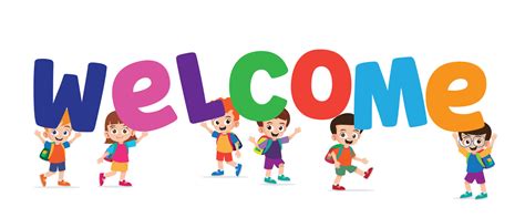 Happy group of kindergarten kids holding a welcome text vector illustration 10640479 Vector Art ...