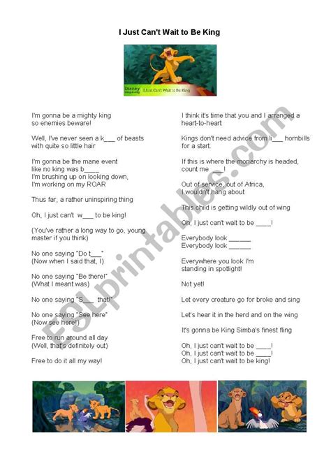 The Lion King Song: I Just can´t wait to be king (Easy) - ESL worksheet by simba123