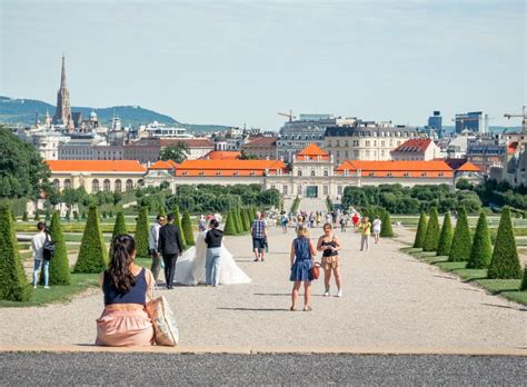 Tourists Strolling on the Alleys of the Gardens of Belvedere Palace (Schloss Belvedere Editorial ...