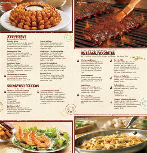 Outback Steakhouse Dinner Menu Printable