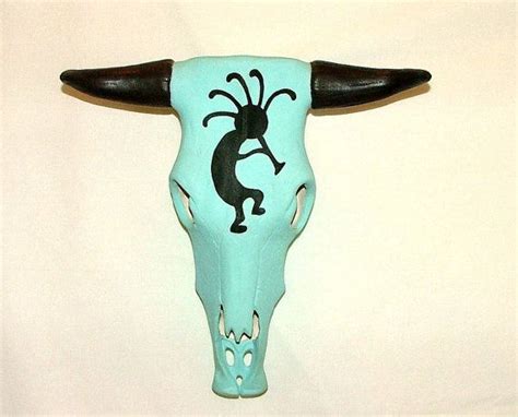 Kokopelli Cow Skull Turquoise and Black Hand Painted Ceramic | Etsy | Cow skull, Skull art, Skull