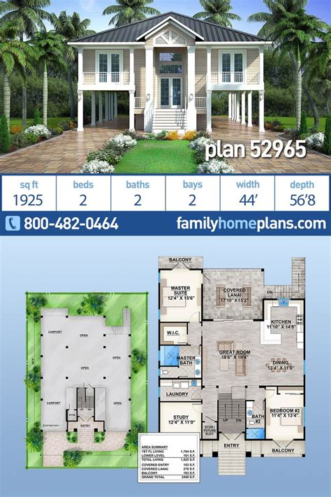 Plan 52965 | Coastal House Plan With Drive-Under Garage | Beach house floor plans, Beach house ...