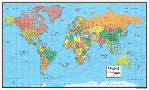 Buy 48x78 World Wall by Smithsonian Journeys - Blue Ocean Edition Laminated (48x78 Laminated ...