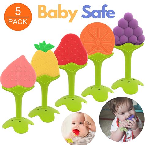 LMKOO 5 Pack Baby Teething Toys - Silicone BPA Free Natural Organic ...