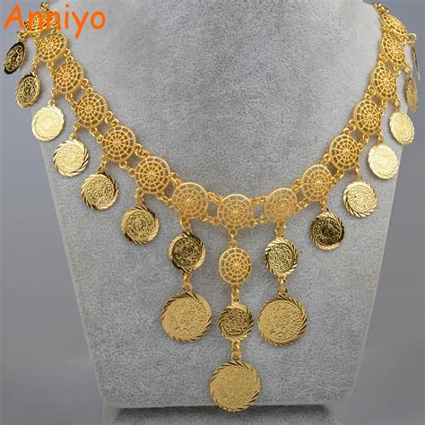 Anniyo 48cm Arab Vintage Coin Gold Color Necklaces for Women Middle Easter Arabian Wedding Gifts ...