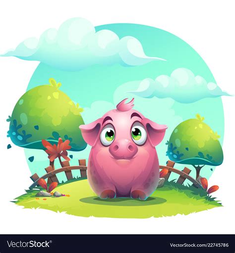 Cartoon big pig on a the lawn background Vector Image