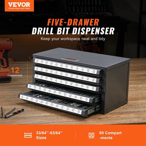 VEVOR Drill Bit Dispenser Cabinet, Five-Drawer Drill Bit Organizer ...