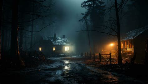 Spooky night, foggy forest, old ruin, abandoned hut, eerie atmosphere generated by AI 30483193 ...