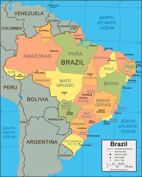 Brazil map with cities and states - Map of Brazil with cities and states (South America - Americas)