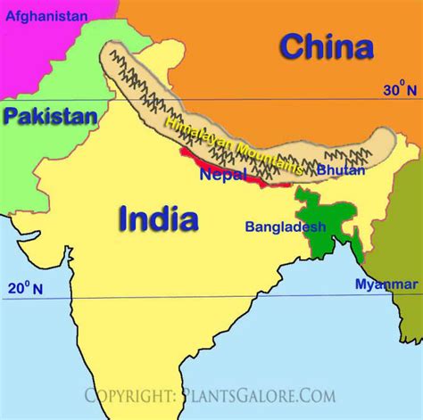 Types: Map of Himalayan Mountains - Ornamental Plant Information from PlantsGalore.Com