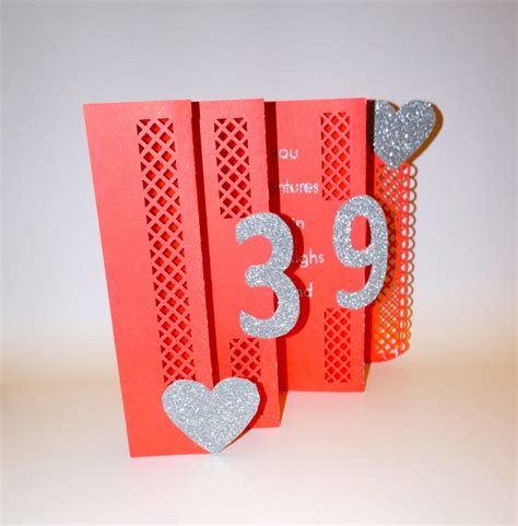 HAPPY 39th BIRTHDAY Card ORIGINAL Handmade Accordion Zig Zag W/hearts Made in Bright Red and ...